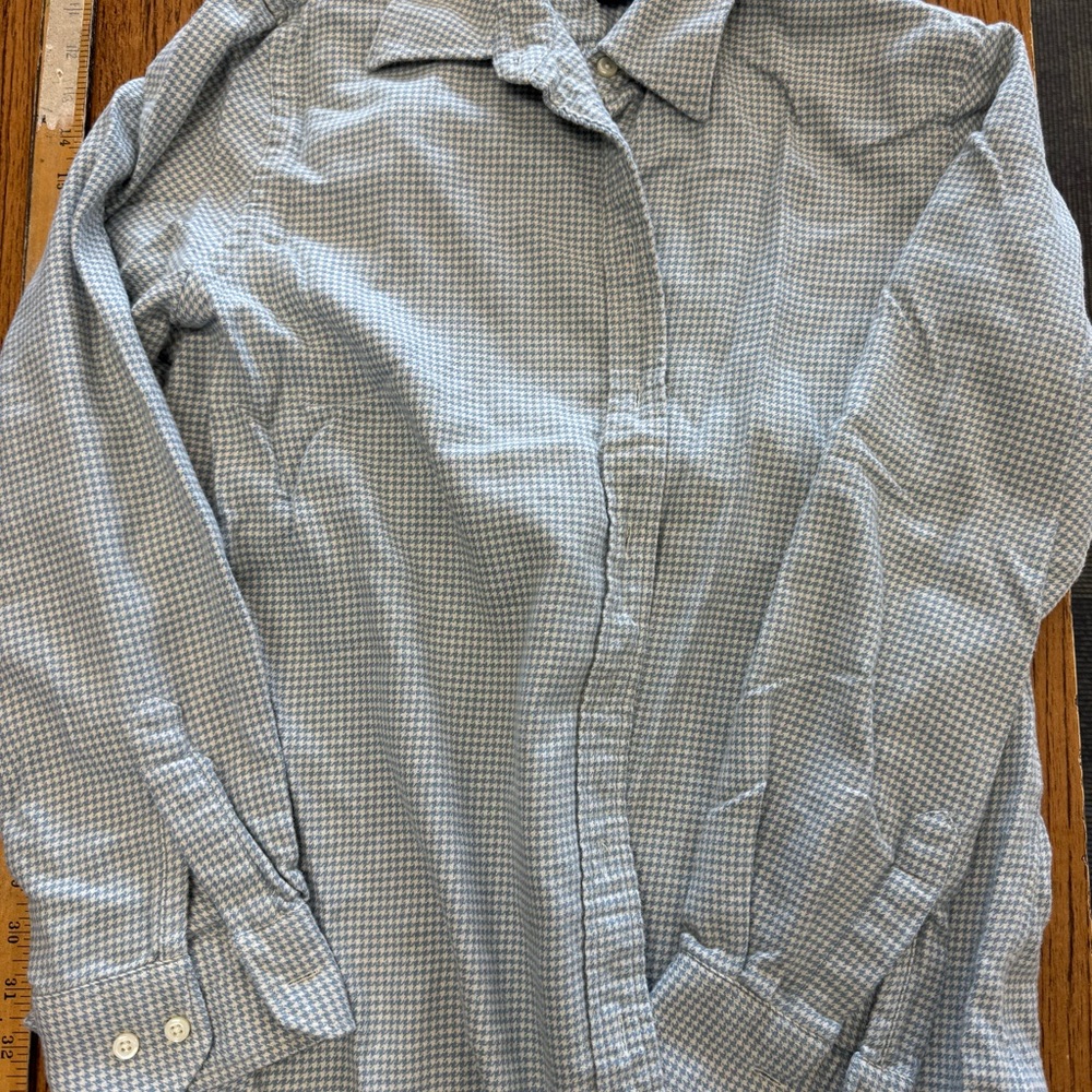 Lands' End Women’s Light Gray/Blue Checkered Shirt